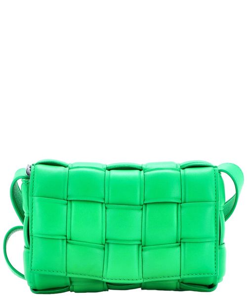 Green Maxi Intrecciato Leather Cassette Crossbody Padded Small  (Authentic Pre-Loved)