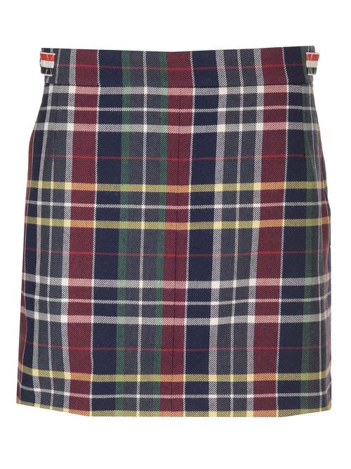 Thigh Length Side Tab Skirt In Hunting Tartan Wool Twill Seasonal Multi