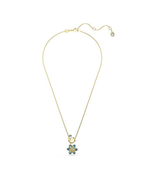 Idyllia Mixed Cuts Flower Blue Gold-Tone Plated Pendant Necklace - Blue