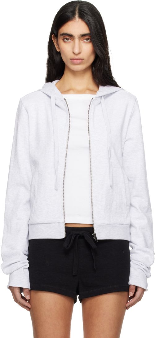 Gray Lightweight Cropped Zip Up Hoodie