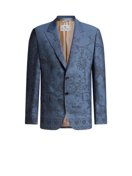 Single-breasted Wool Jacquard Jacket With Flora And Fauna Motif
