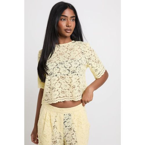 Boohoo Womens Lace Scallop Edge Boxy Top - Yellow