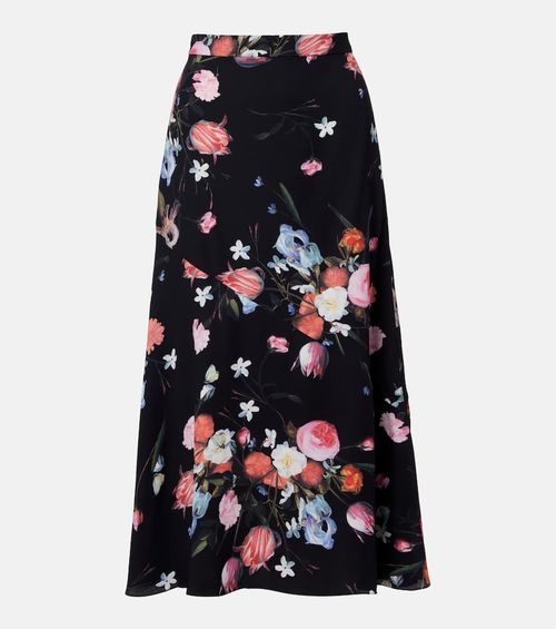 Floral crêpe midi skirt