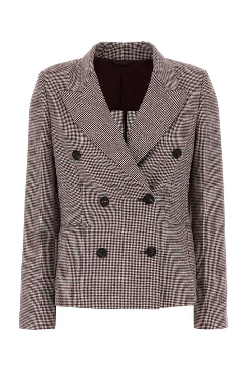 Linen-Blend Houndstooth Blazer — Brown