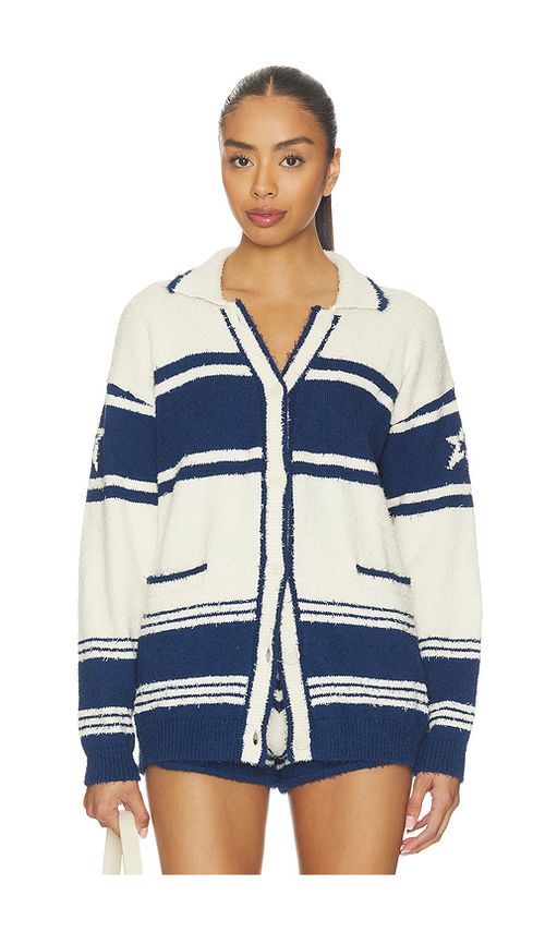 Perfect Moment Schild Knit Cardigan in White,Navy. L. Also in