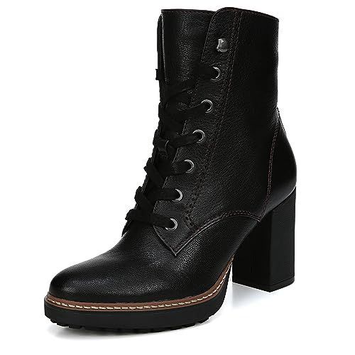 Naturalizer Womens Callie Lace Up Heeled Bootie Black Leather