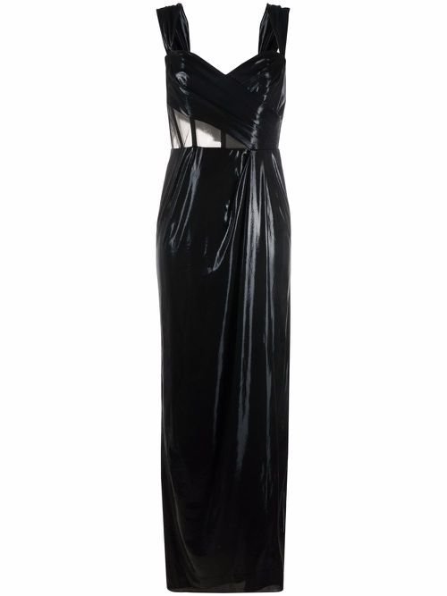 Sheer-panel sleeveless dress - Black