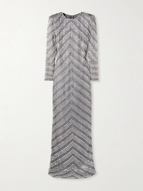 Crystal-embellished Mesh Gown - Gray