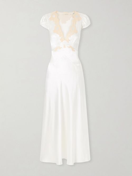 Coraline Corded Lace-trimmed Silk-satin Midi Dress - White