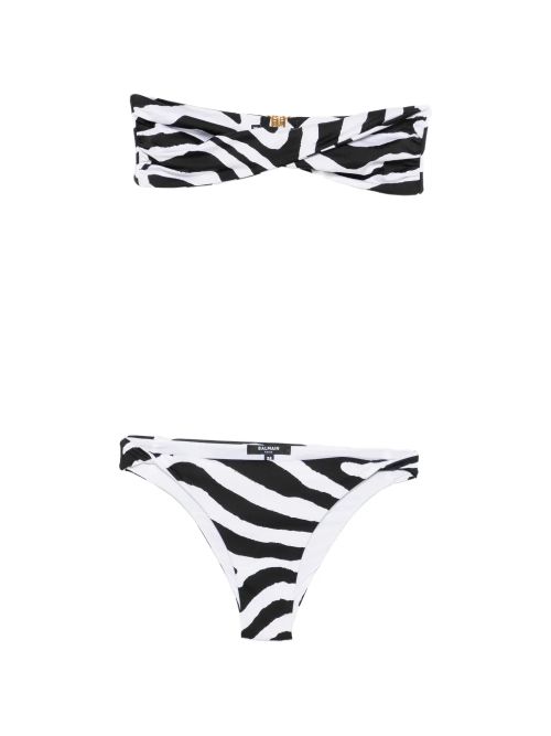 Zebra-Print Bandeau Bikini — Black