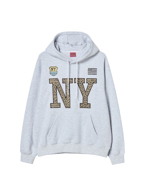 NY APLIQUE HOODIE HEATHER GREY