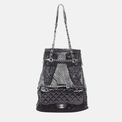 Chanel Black Mesh and Patent Leather La Madrague Tote