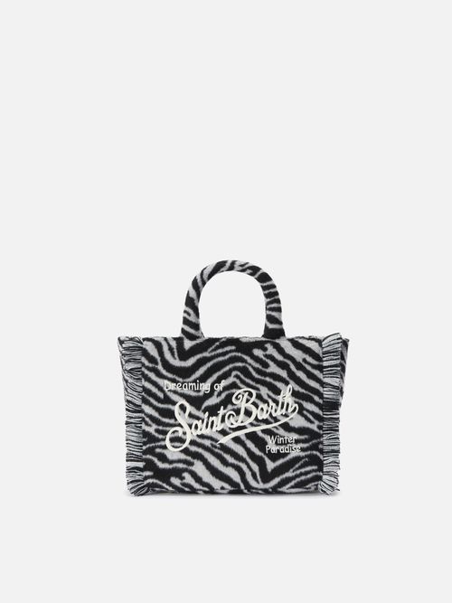 Vanity Mini Felt Handbag Zebra-Print Wool Blend Black Bag - Unisex