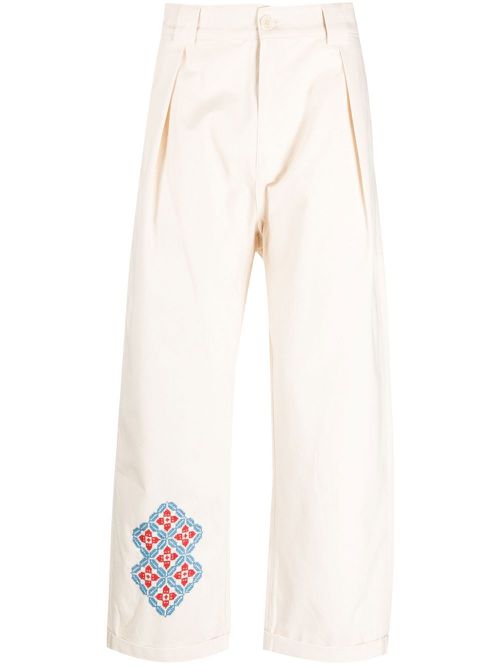 Wide-leg graphic-detail trousers - Neutrals