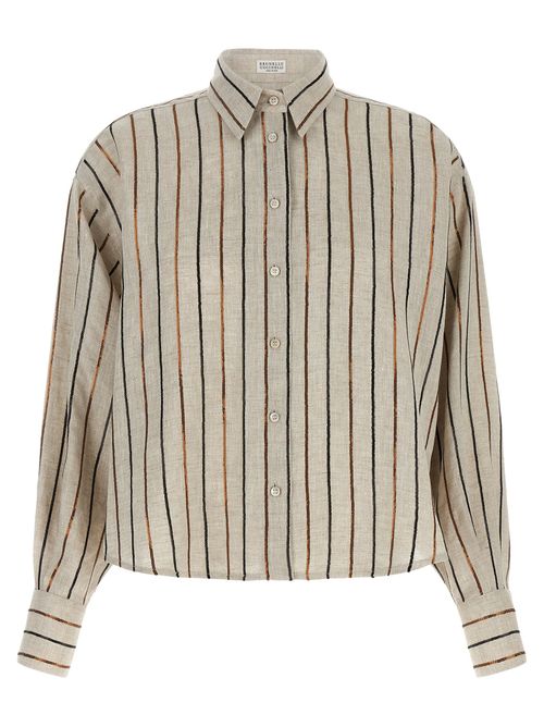 Striped Linen Blouse — Beige