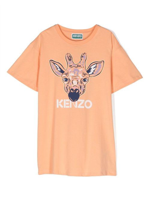 Giraffe-print T-shirt dress - Orange