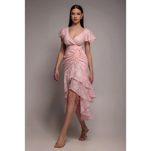 Goddiva Jacquard Chiffon Wrap High Low Midaxi Dress - Pink