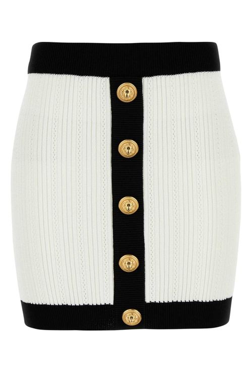 Ribbed Viscose Blend Skirt — White