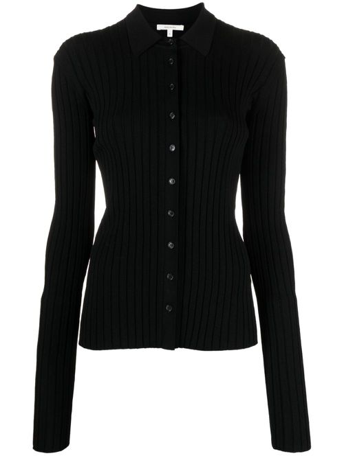 Straight-point collar pleated top - Black