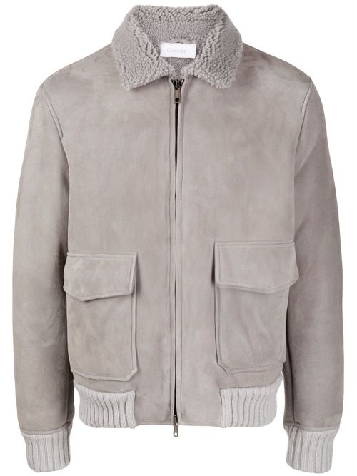 Shearling-collar nubuck jacket - Grey