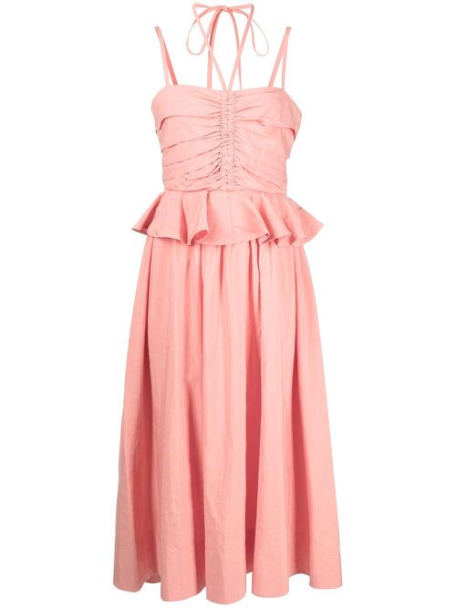 Halterneck ruffled midi dress - Pink