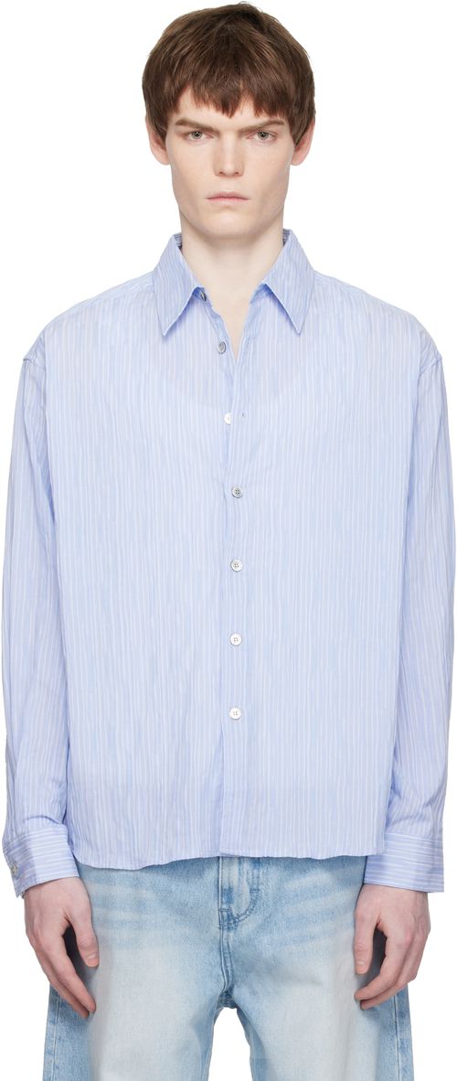 Blue Semi-Overfit Wrinkle Stripe Shirt