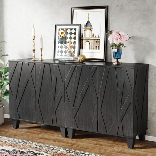"Sideboard Buffet Storage Cabinet Set of 2, Retro Kitchen Sideboard Cabinet with Adjustable Shelves 55"" Accent Cabinet with Doors for Living"