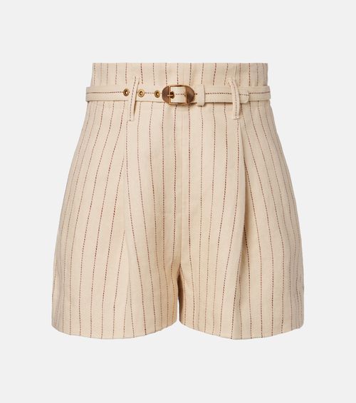 Striped belted linen shorts