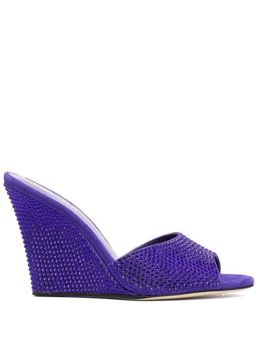 Crystal-embellished 95mm wedge mules - Purple