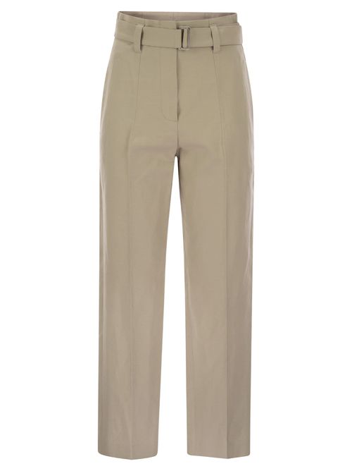 Brunello Cucinelli Cotton Linen Canvas Corset Cigarette Trousers With Jewellery
