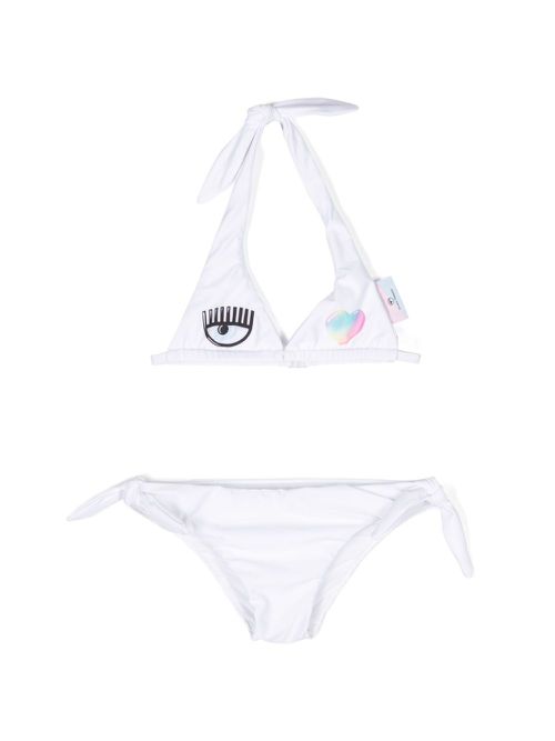 Eyelike-motif two-pieces bikini - White