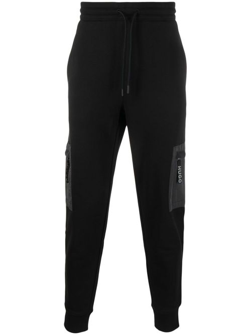 Branded-zip puller cotton track pants - Black