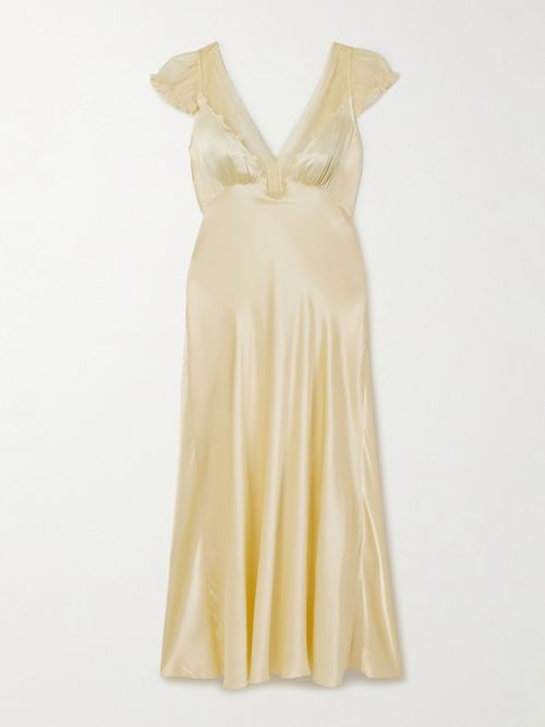 Corelia Tulle-trimmed Silk-satin Midi Dress - Yellow