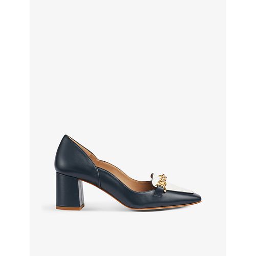 Womens Blu-navy Sabine Chain-embellished Leather Courts