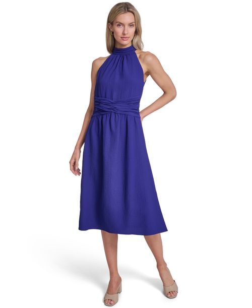 Women's Halter Neck Twist-Waist Midi Dress - Ultramarine