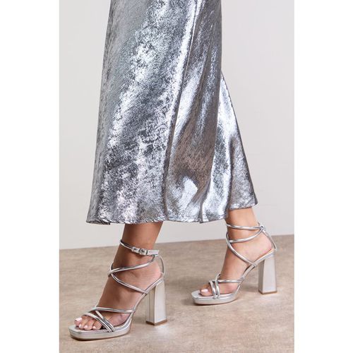 Oasis Womens Evristine Faux Leather Strappy Platform High Block Heel Sandals - Silver