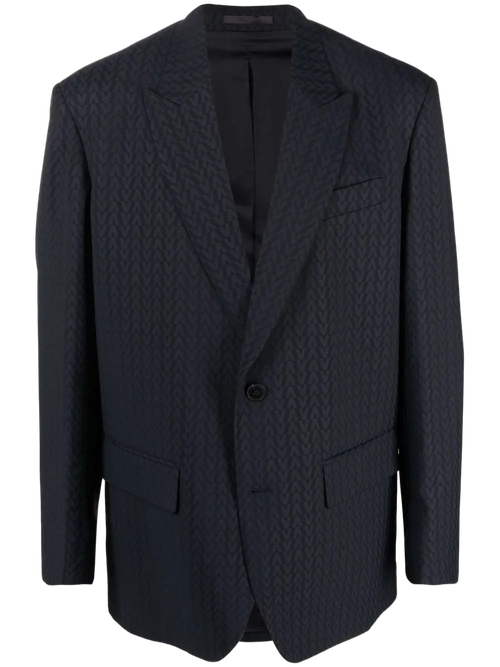 Monogram-Jacquard Wool-Mohair Blazer — Navy
