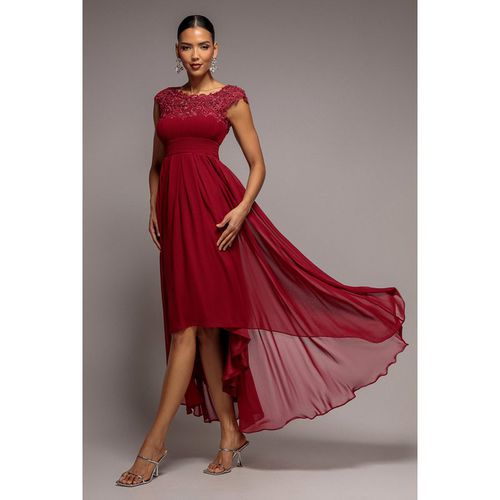 Goddiva Crochet & Pleated Top High Low Maxi - Burgundy