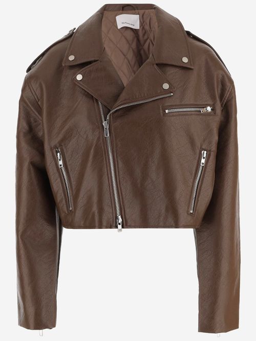 Cropped Leather Moto Jacket — Brown