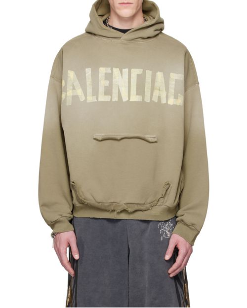 Men's Tape Type Ripped Pocket Hoodie Large Fit in Army Green