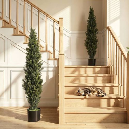 Homcom Set Decorative Artificial Plants Cypress In Weighted Pot, 150Cm In Green