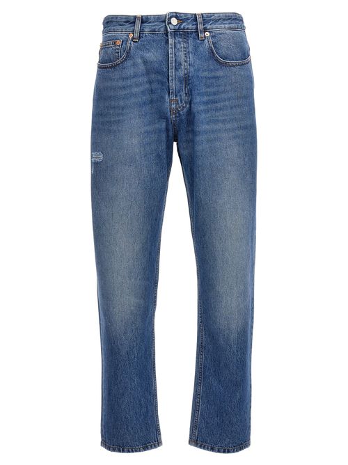 -Valentino Straight Fit Jeans Blu-Uomo