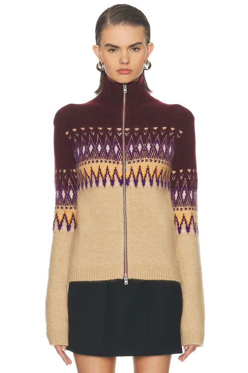 Acne Studios Kordica Nordic Shrunken Sweater in Burgundy,Tan