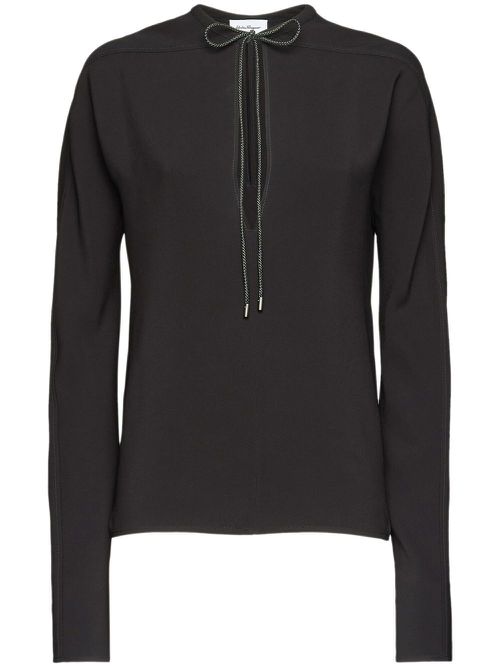 Tie-neck long-sleeve blouse - Black