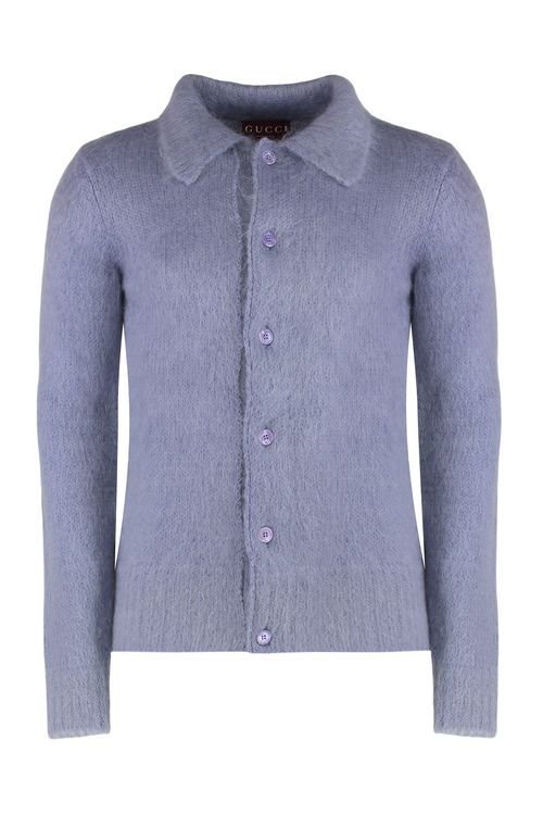 Men's Brushed Mohair Wool Cardigan with Button-Front Collar
