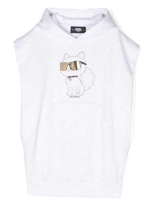 Foil cat-print hoodie dress - White
