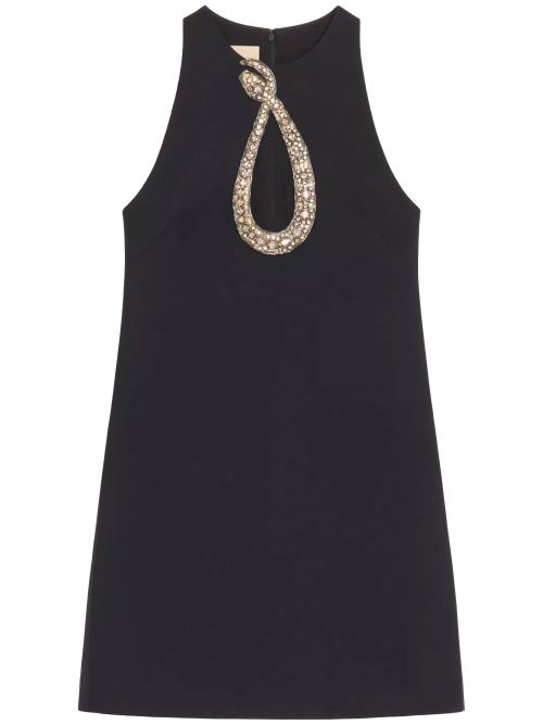 Rhinestone Snake Embroidery Crepe Couture Short Dre