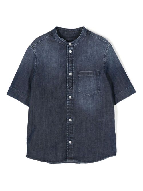 Band-collar denim shirt - Blue