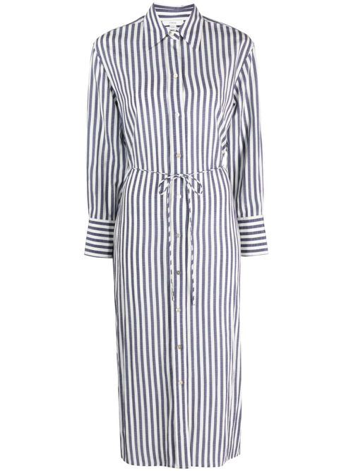 Striped belted midi shirt dress - Blue