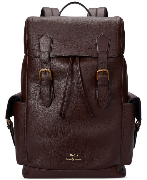Men's Pebbled Leather Backpack - Dark Brown